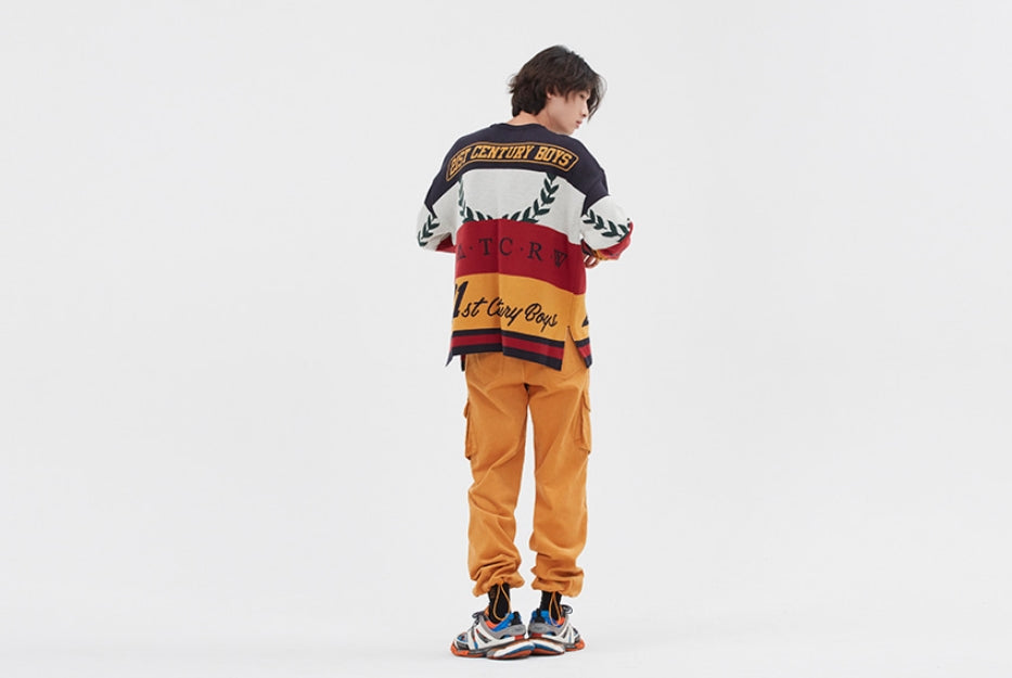 ロマンティッククラウン(ROMANTIC CROWN) RACING COLOR BLOCK KNIT_NAVY
