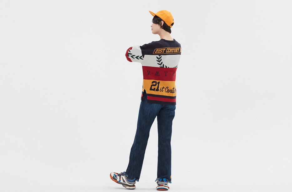 ロマンティッククラウン(ROMANTIC CROWN) RACING COLOR BLOCK KNIT_NAVY