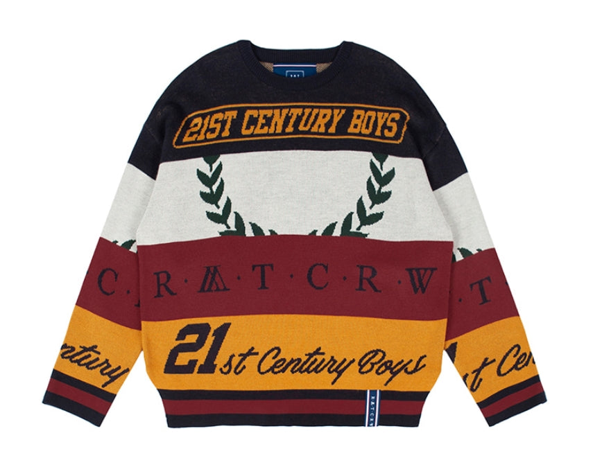 ロマンティッククラウン(ROMANTIC CROWN) RACING COLOR BLOCK KNIT_NAVY