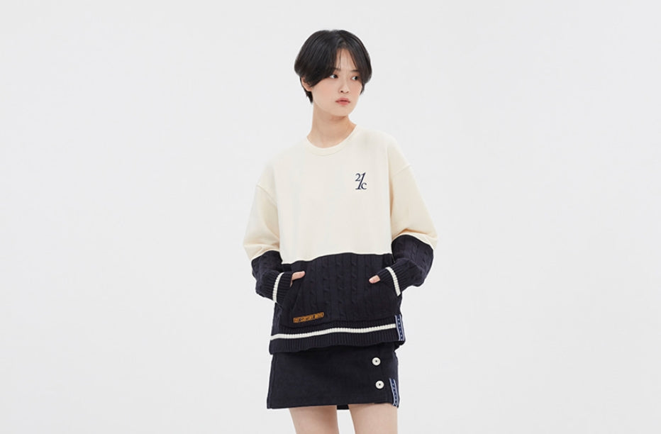 ロマンティッククラウン(ROMANTIC CROWN) MIX FABRIC SWEATSHIRT_OATMEAL