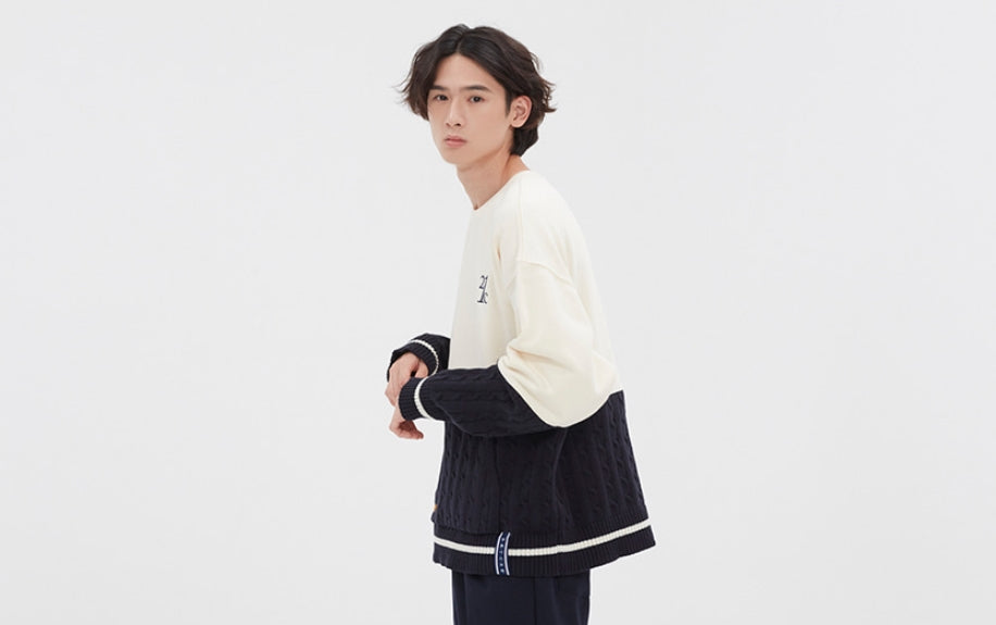 ロマンティッククラウン(ROMANTIC CROWN) MIX FABRIC SWEATSHIRT_OATMEAL