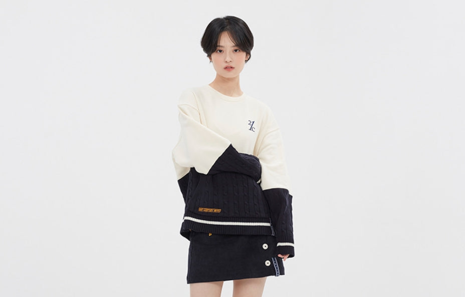 ロマンティッククラウン(ROMANTIC CROWN) MIX FABRIC SWEATSHIRT_OATMEAL