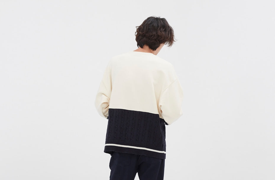 ロマンティッククラウン(ROMANTIC CROWN) MIX FABRIC SWEATSHIRT_OATMEAL
