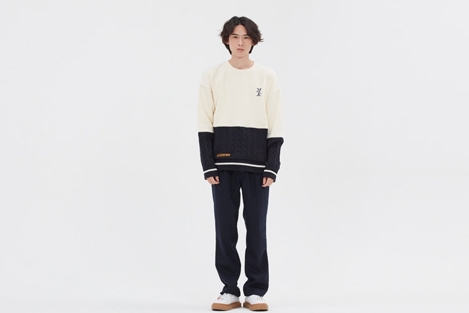 ロマンティッククラウン(ROMANTIC CROWN) MIX FABRIC SWEATSHIRT_OATMEAL