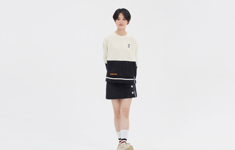 ロマンティッククラウン(ROMANTIC CROWN) MIX FABRIC SWEATSHIRT_OATMEAL