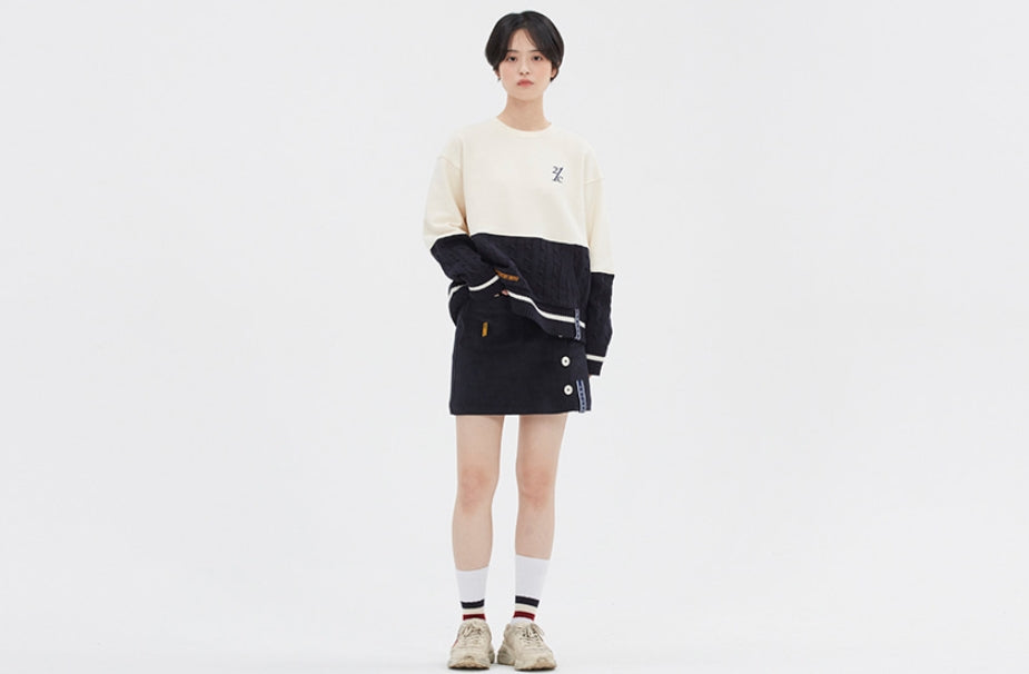 ロマンティッククラウン(ROMANTIC CROWN) MIX FABRIC SWEATSHIRT_OATMEAL