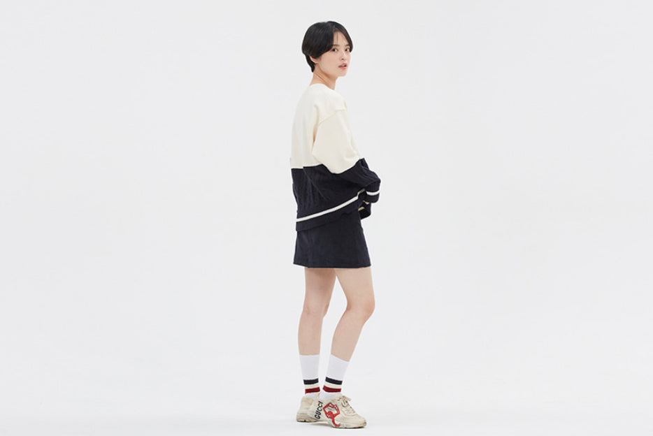 ロマンティッククラウン(ROMANTIC CROWN) MIX FABRIC SWEATSHIRT_OATMEAL