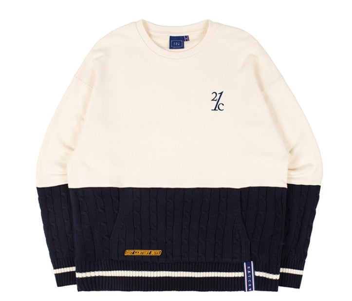 ロマンティッククラウン(ROMANTIC CROWN) MIX FABRIC SWEATSHIRT_OATMEAL