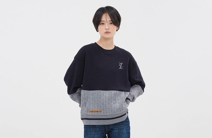 ロマンティッククラウン(ROMANTIC CROWN) MIX FABRIC SWEATSHIRT_NAVY