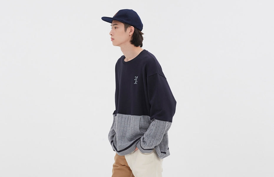 ロマンティッククラウン(ROMANTIC CROWN) MIX FABRIC SWEATSHIRT_NAVY