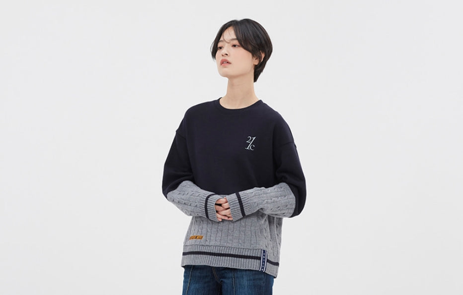 ロマンティッククラウン(ROMANTIC CROWN) MIX FABRIC SWEATSHIRT_NAVY