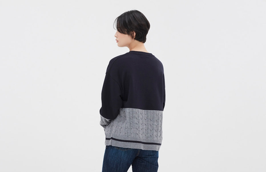 ロマンティッククラウン(ROMANTIC CROWN) MIX FABRIC SWEATSHIRT_NAVY