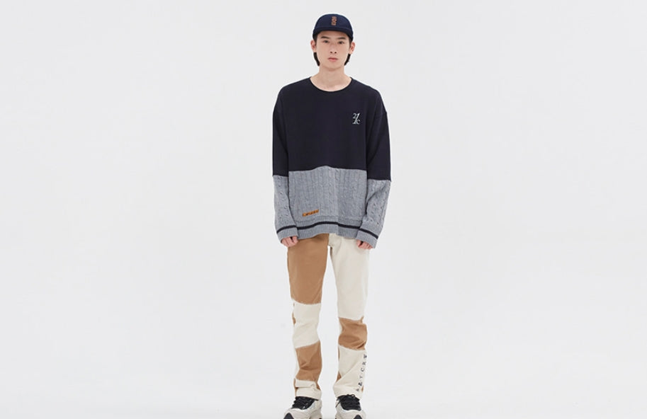 ロマンティッククラウン(ROMANTIC CROWN) MIX FABRIC SWEATSHIRT_NAVY