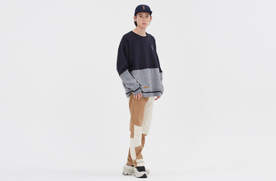 ロマンティッククラウン(ROMANTIC CROWN) MIX FABRIC SWEATSHIRT_NAVY
