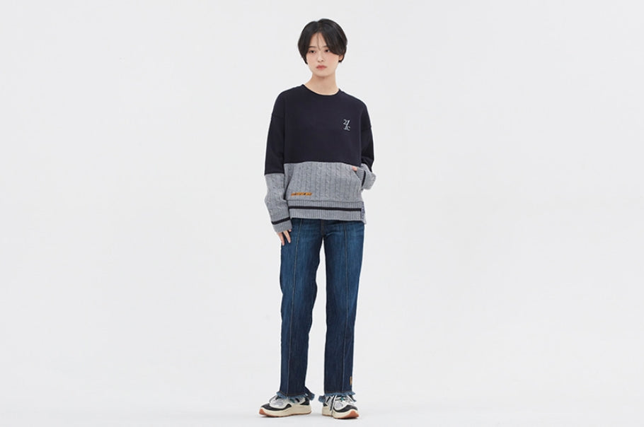 ロマンティッククラウン(ROMANTIC CROWN) MIX FABRIC SWEATSHIRT_NAVY