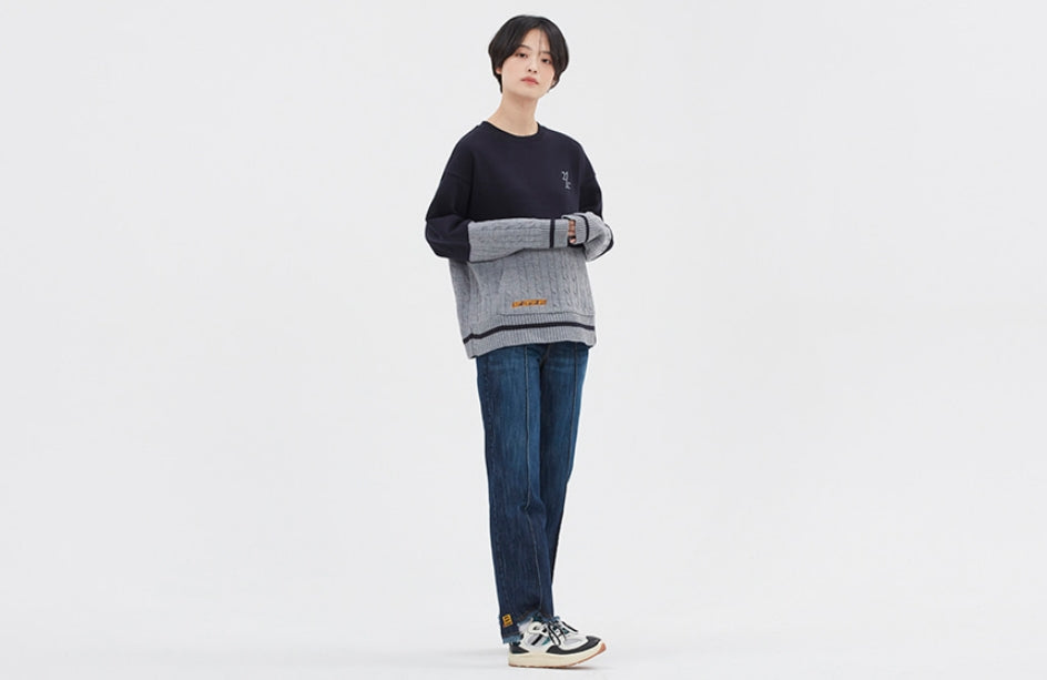 ロマンティッククラウン(ROMANTIC CROWN) MIX FABRIC SWEATSHIRT_NAVY