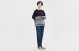 ロマンティッククラウン(ROMANTIC CROWN) MIX FABRIC SWEATSHIRT_NAVY