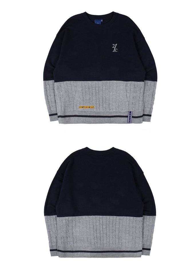 ロマンティッククラウン(ROMANTIC CROWN) MIX FABRIC SWEATSHIRT_NAVY