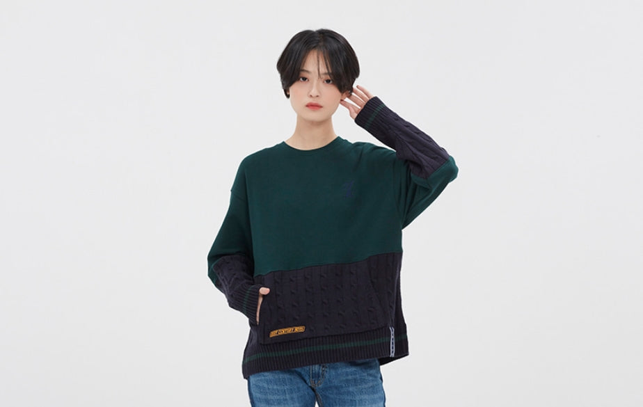 ロマンティッククラウン(ROMANTIC CROWN) MIX FABRIC SWEATSHIRT_GREEN