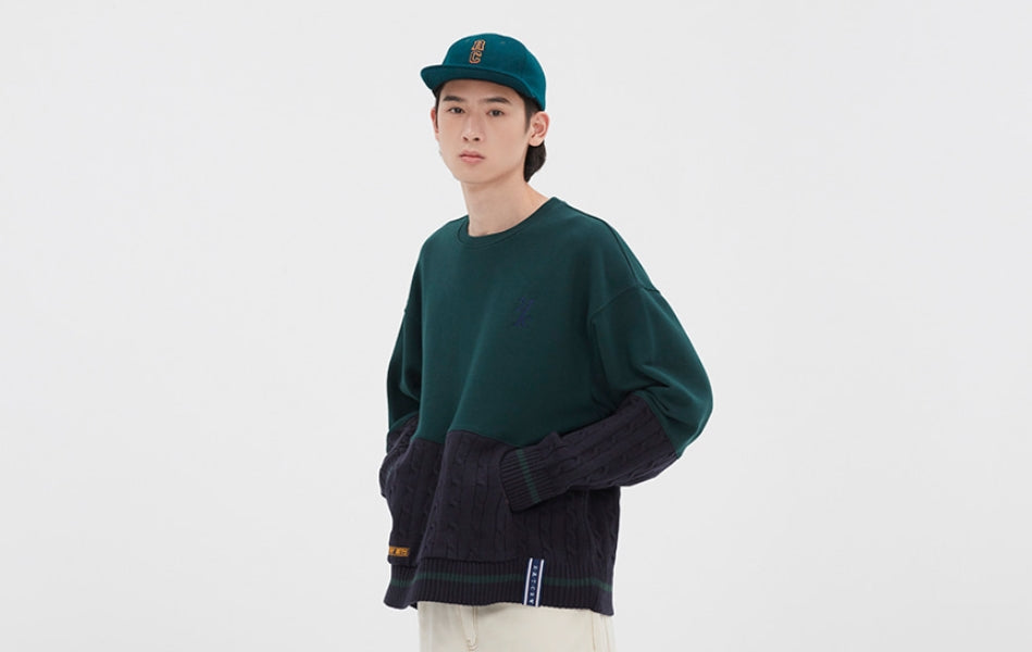 ロマンティッククラウン(ROMANTIC CROWN) MIX FABRIC SWEATSHIRT_GREEN