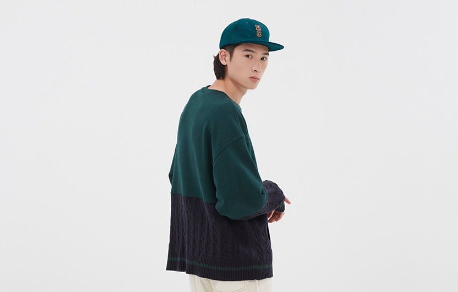 ロマンティッククラウン(ROMANTIC CROWN) MIX FABRIC SWEATSHIRT_GREEN