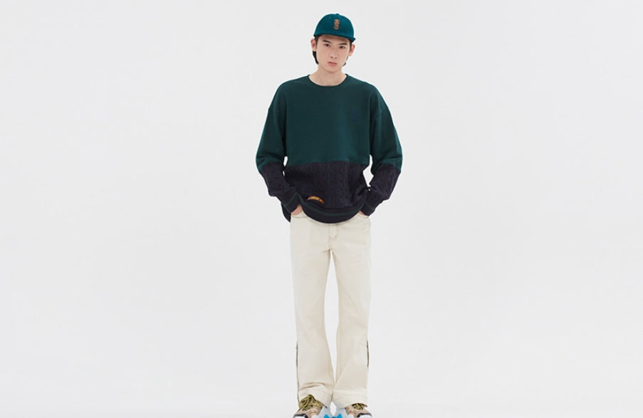 ロマンティッククラウン(ROMANTIC CROWN) MIX FABRIC SWEATSHIRT_GREEN