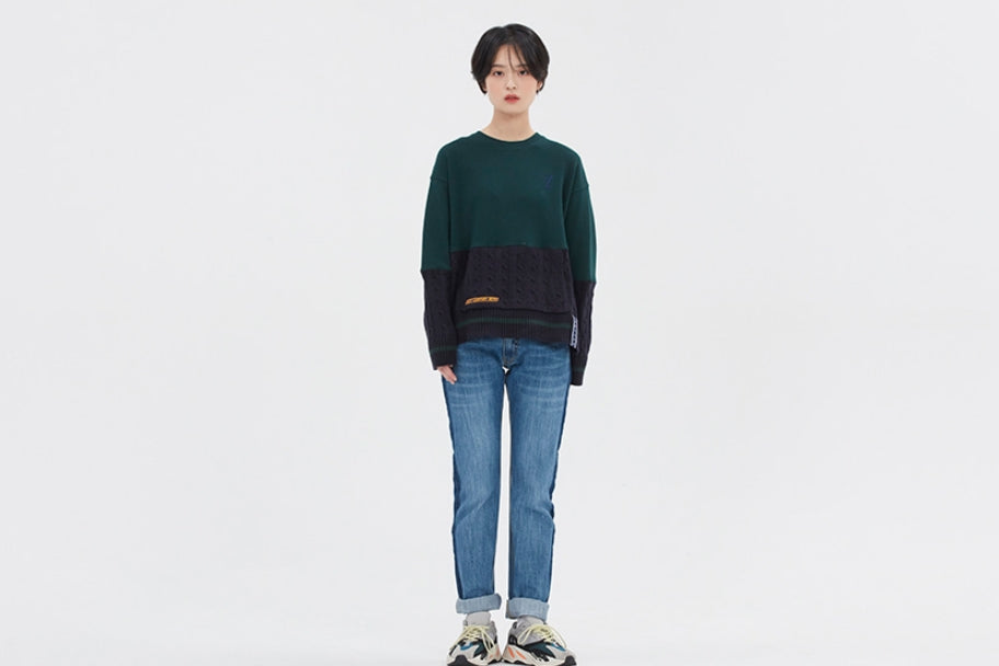 ロマンティッククラウン(ROMANTIC CROWN) MIX FABRIC SWEATSHIRT_GREEN