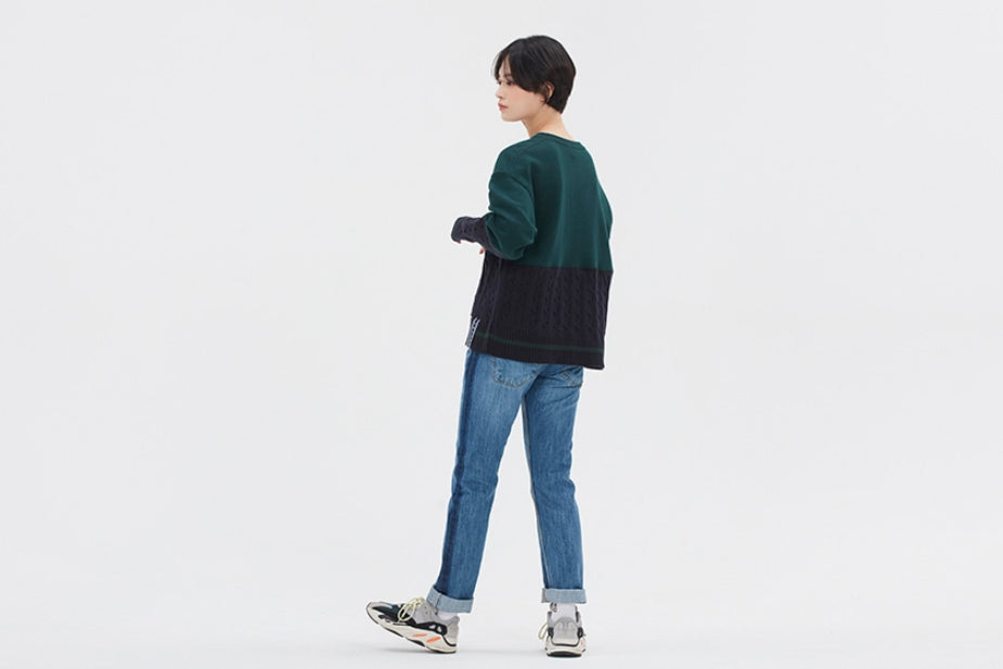 ロマンティッククラウン(ROMANTIC CROWN) MIX FABRIC SWEATSHIRT_GREEN