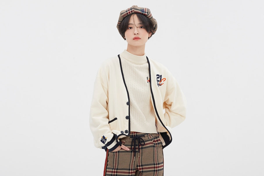 ロマンティッククラウン(ROMANTIC CROWN)  CLASSIC LOGO COTTON CARDIGAN_OATMEAL