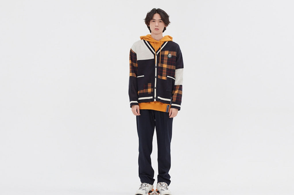 ロマンティッククラウン(ROMANTIC CROWN)SQUARE CHECK KNIT CARDIGAN_NAVY