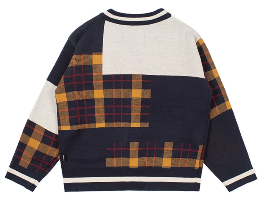 ロマンティッククラウン(ROMANTIC CROWN)SQUARE CHECK KNIT CARDIGAN_NAVY