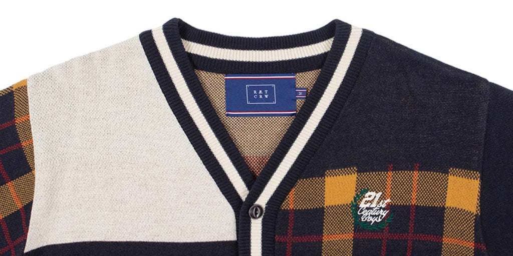ロマンティッククラウン(ROMANTIC CROWN)SQUARE CHECK KNIT CARDIGAN_NAVY