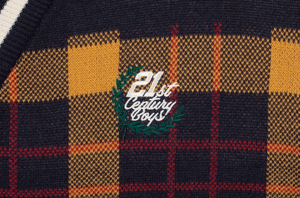 ロマンティッククラウン(ROMANTIC CROWN)SQUARE CHECK KNIT CARDIGAN_NAVY