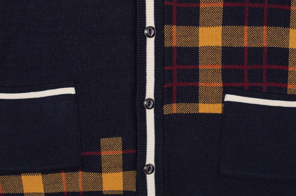 ロマンティッククラウン(ROMANTIC CROWN)SQUARE CHECK KNIT CARDIGAN_NAVY