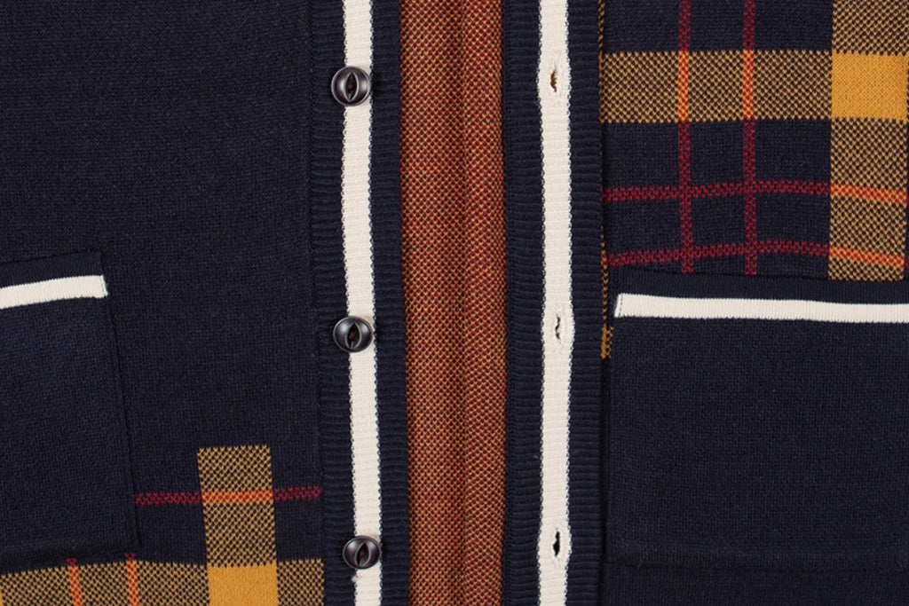 ロマンティッククラウン(ROMANTIC CROWN)SQUARE CHECK KNIT CARDIGAN_NAVY