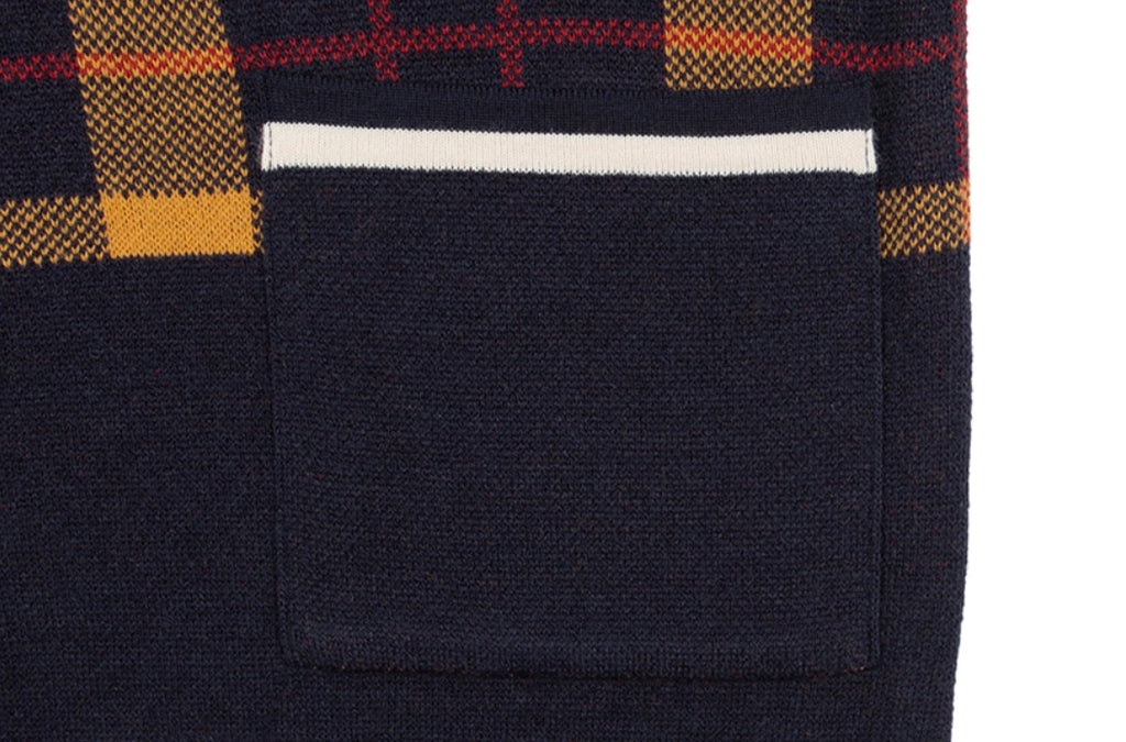 ロマンティッククラウン(ROMANTIC CROWN)SQUARE CHECK KNIT CARDIGAN_NAVY