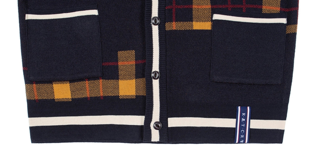 ロマンティッククラウン(ROMANTIC CROWN)SQUARE CHECK KNIT CARDIGAN_NAVY