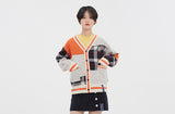 ロマンティッククラウン(ROMANTIC CROWN)SQUARE CHECK KNIT CARDIGAN_ORANGE