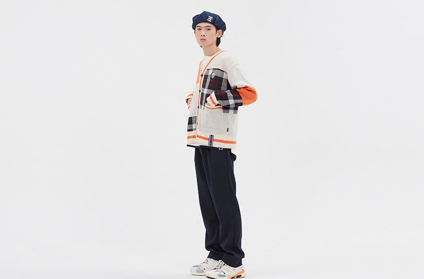 ロマンティッククラウン(ROMANTIC CROWN)SQUARE CHECK KNIT CARDIGAN_ORANGE