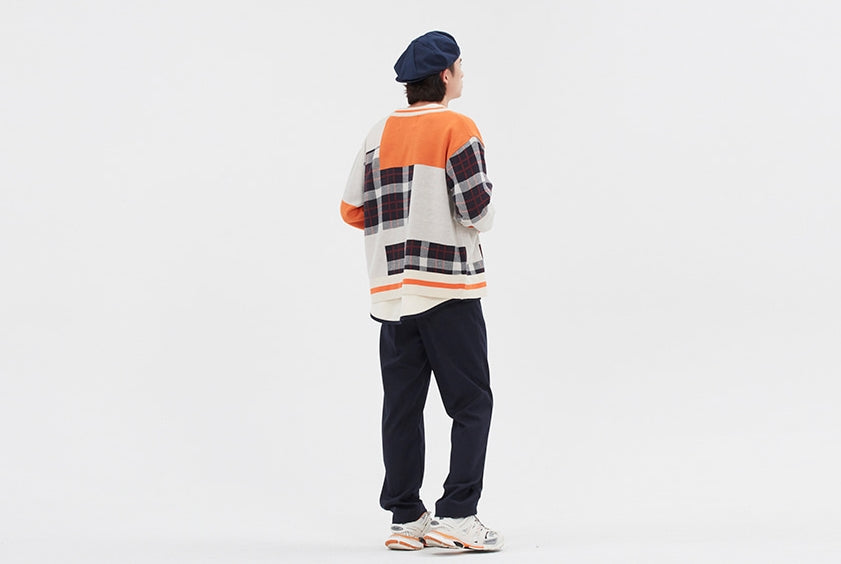 ロマンティッククラウン(ROMANTIC CROWN)SQUARE CHECK KNIT CARDIGAN_ORANGE