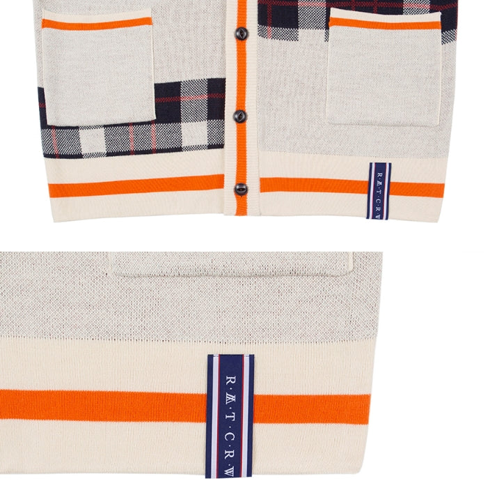 ロマンティッククラウン(ROMANTIC CROWN)SQUARE CHECK KNIT CARDIGAN_ORANGE