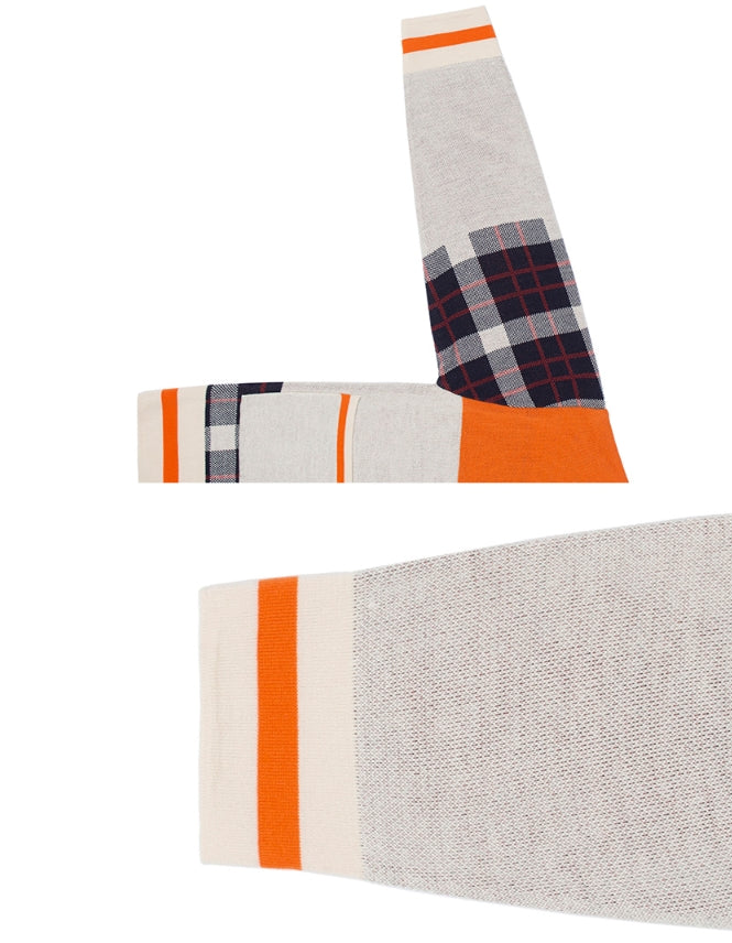 ロマンティッククラウン(ROMANTIC CROWN)SQUARE CHECK KNIT CARDIGAN_ORANGE