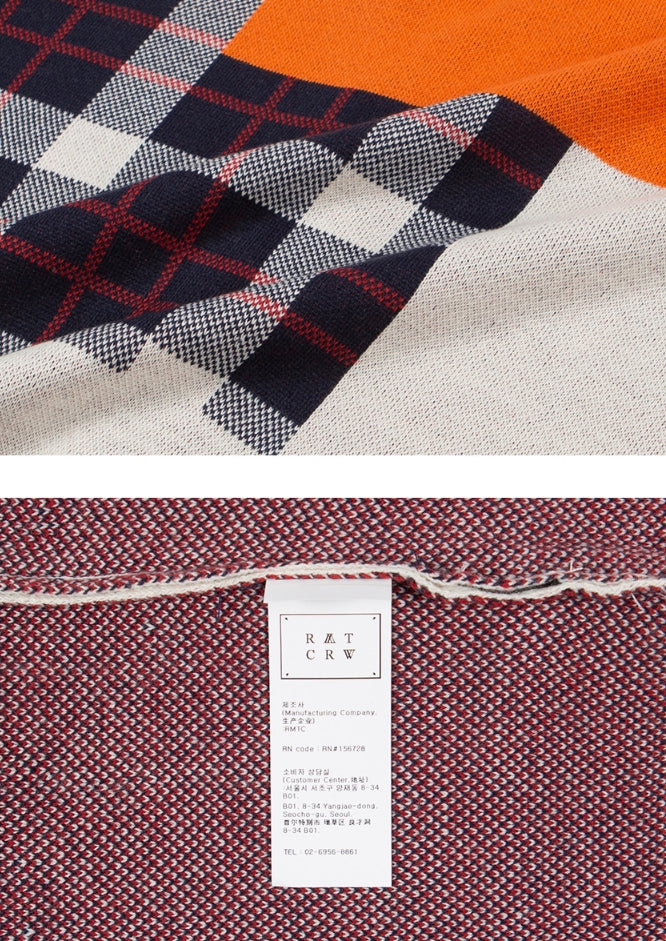 ロマンティッククラウン(ROMANTIC CROWN)SQUARE CHECK KNIT CARDIGAN_ORANGE