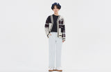 ロマンティッククラウン(ROMANTIC CROWN)SQUARE CHECK KNIT CARDIGAN_OATMEAL