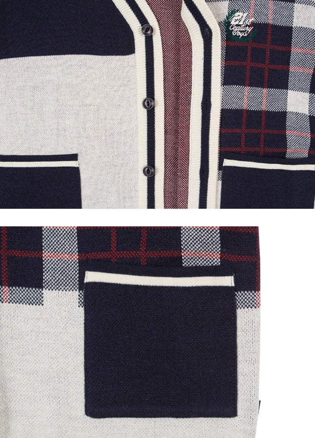 ロマンティッククラウン(ROMANTIC CROWN)SQUARE CHECK KNIT CARDIGAN_OATMEAL