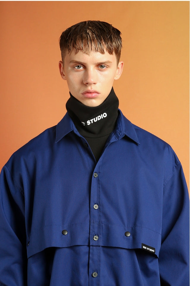 イーエスシースタジオ(ESC STUDIO) Snap crop shirt (blue)