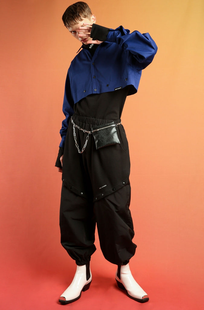 イーエスシースタジオ(ESC STUDIO) Snap crop shirt (blue)