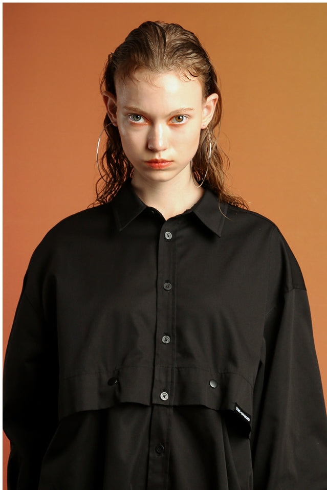 イーエスシースタジオ(ESC STUDIO) Snap crop shirt (black)