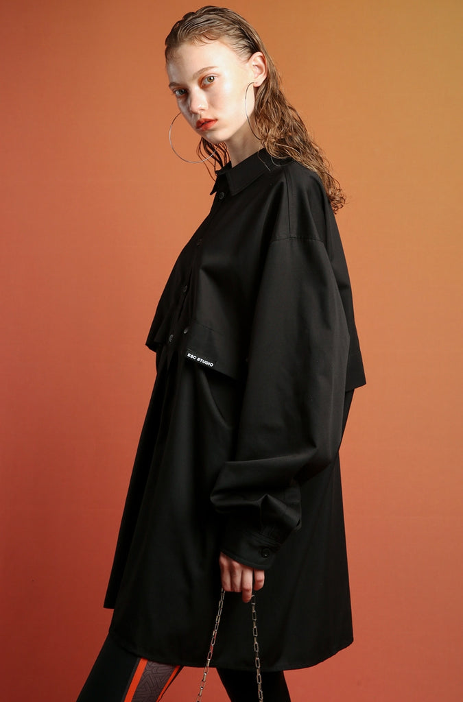 イーエスシースタジオ(ESC STUDIO) Snap crop shirt (black)