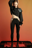 イーエスシースタジオ(ESC STUDIO) Snap crop shirt (black)